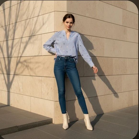 Bonobos Blue Palm Party Stripe Pegasus Pullover Shirt Blouse Size Medium - Picture 11 of 12